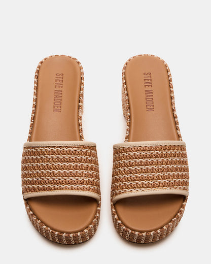 COSIMA Natural Platform Raffia Slide Women's Sandal | Steve Madden Best Seller