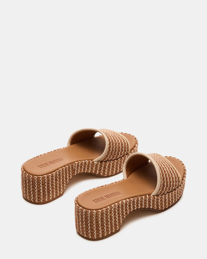 COSIMA Natural Platform Raffia Slide Women's Sandal | Steve Madden Best Seller