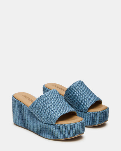 JETTY Blue Raffia Platform Wedge Women's Sandal | Steve Madden Recommended