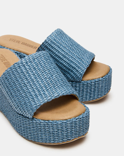 JETTY Blue Raffia Platform Wedge Women's Sandal | Steve Madden Recommended