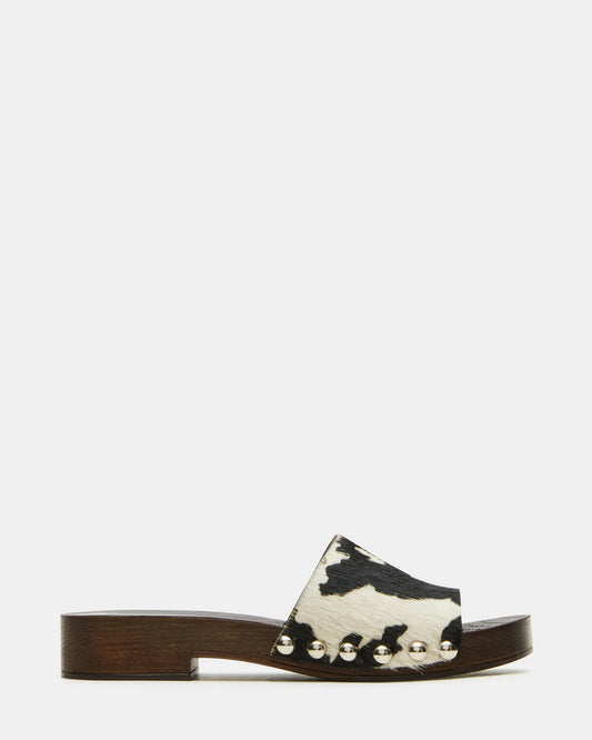 CENTO Black Cow Print Studded Slide Women's Sandal | Steve Madden Deals