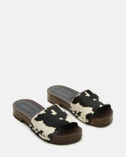 CENTO Black Cow Print Studded Slide Women's Sandal | Steve Madden Deals