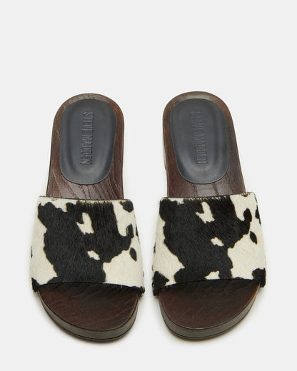 CENTO Black Cow Print Studded Slide Women's Sandal | Steve Madden Deals