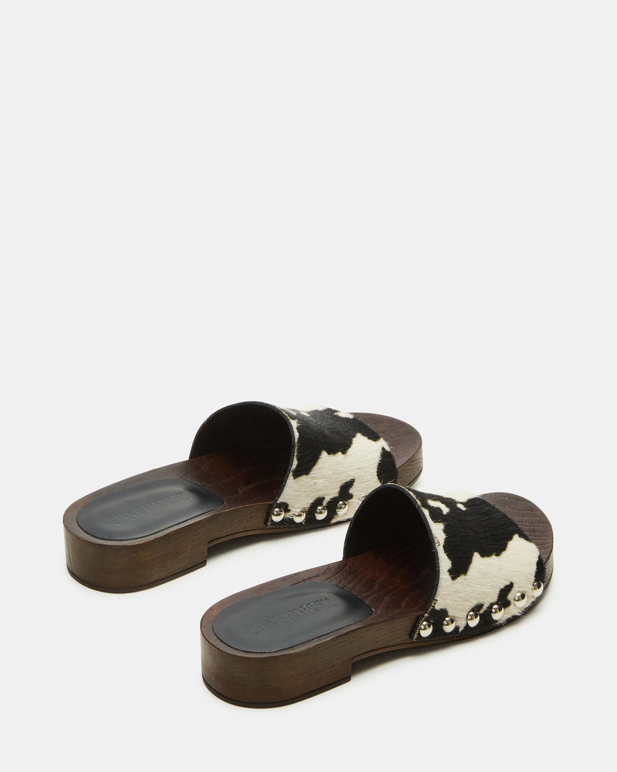 CENTO Black Cow Print Studded Slide Women's Sandal | Steve Madden Deals