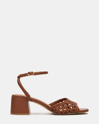 SOLEIL Tan Square-Toe Woven Women's Sandal | Steve Madden Classic