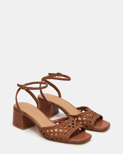 SOLEIL Tan Square-Toe Woven Women's Sandal | Steve Madden Classic