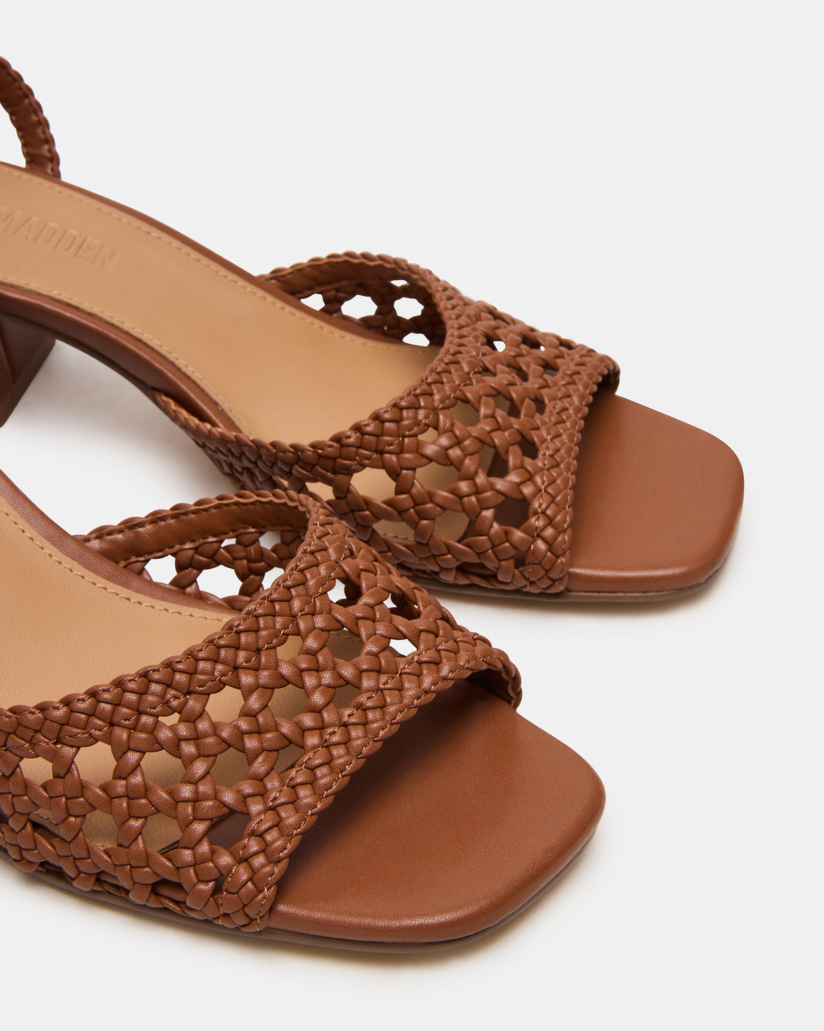 SOLEIL Tan Square-Toe Woven Women's Sandal | Steve Madden Classic