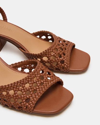 SOLEIL Tan Square-Toe Woven Women's Sandal | Steve Madden Classic