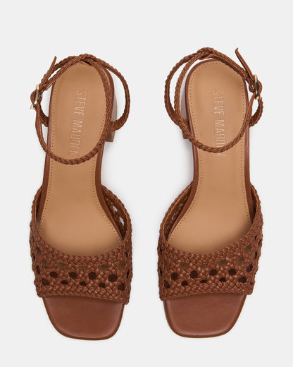 SOLEIL Tan Square-Toe Woven Women's Sandal | Steve Madden Classic