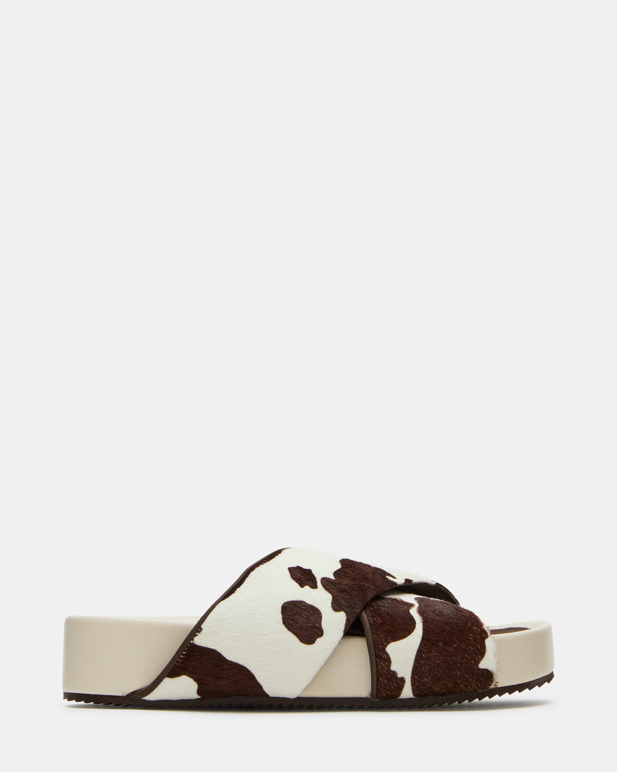 AVENDRA Brown Cow Print Flatform Slide Women's Sandal | Steve Madden Best Seller