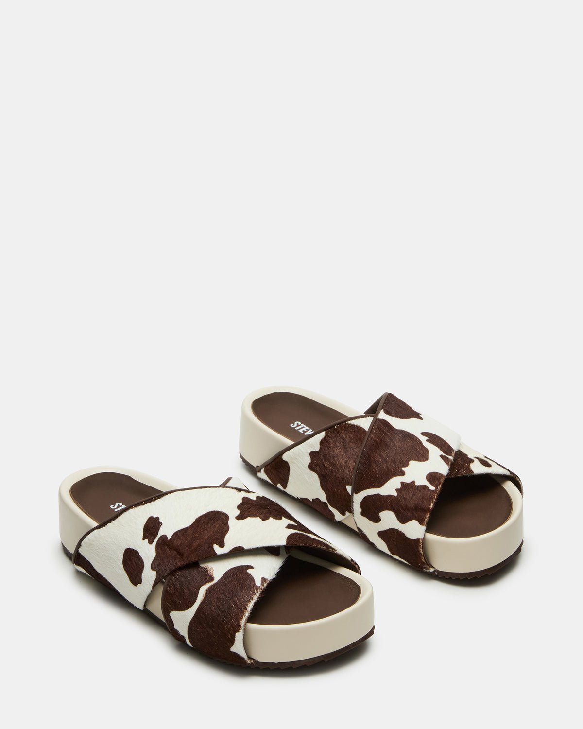 AVENDRA Brown Cow Print Flatform Slide Women's Sandal | Steve Madden Best Seller