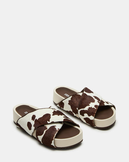 AVENDRA Brown Cow Print Flatform Slide Women's Sandal | Steve Madden Best Seller
