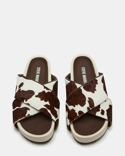 AVENDRA Brown Cow Print Flatform Slide Women's Sandal | Steve Madden Best Seller