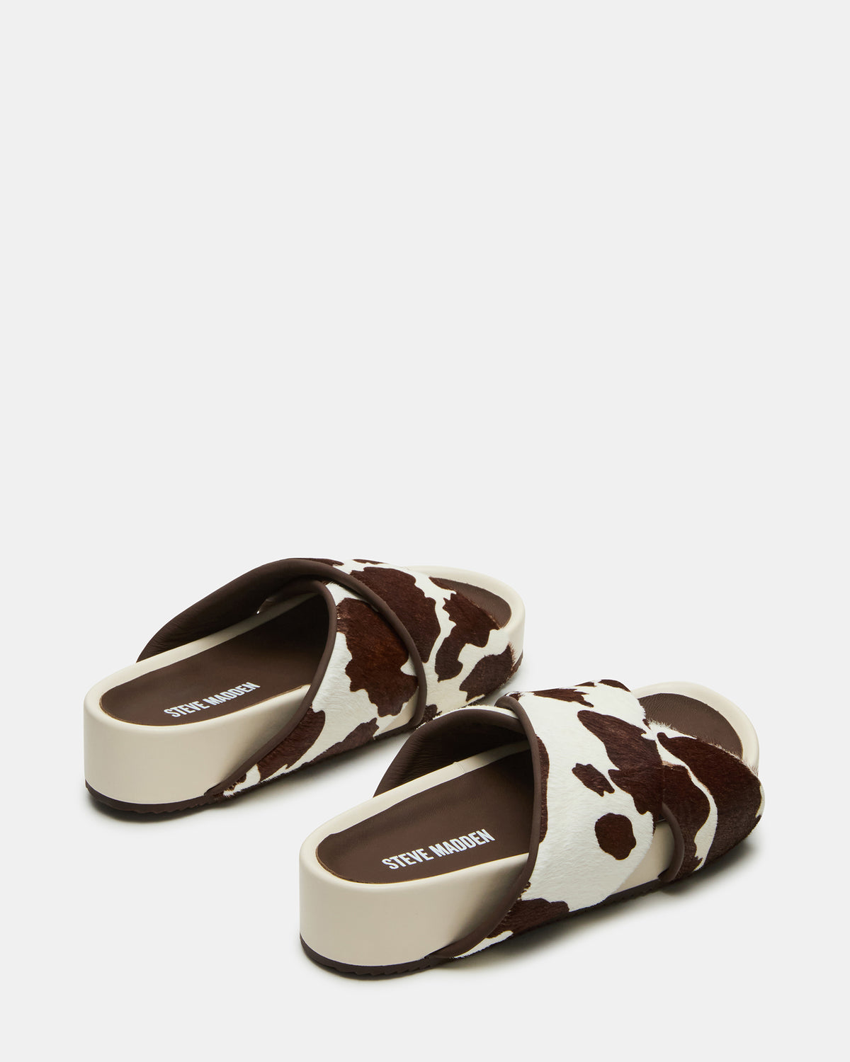AVENDRA Brown Cow Print Flatform Slide Women's Sandal | Steve Madden Best Seller