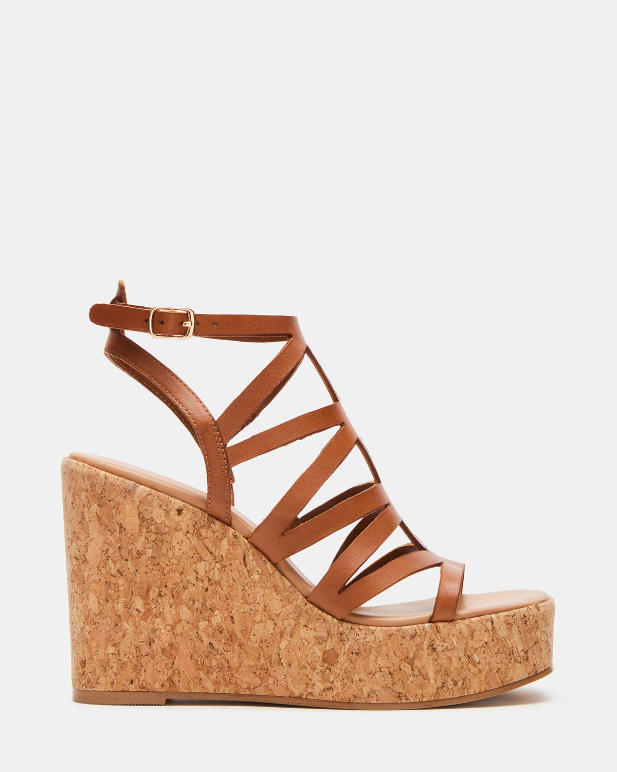 COZETTE Tan Leather Women's Platform Square-Toe Wedge Sandal | Steve Madden Essential