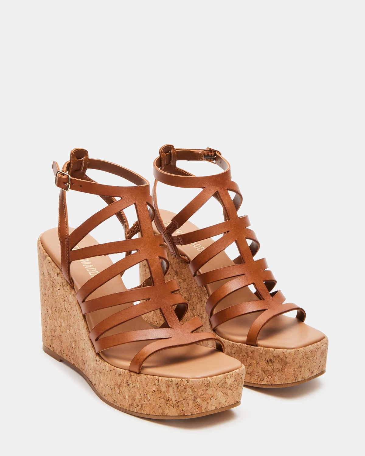 COZETTE Tan Leather Women's Platform Square-Toe Wedge Sandal | Steve Madden Essential