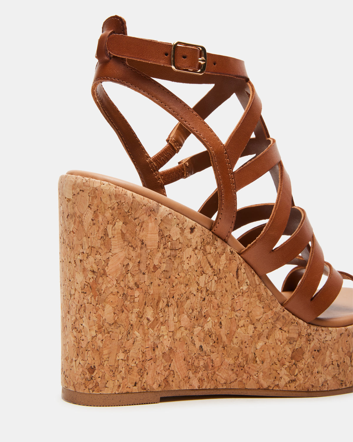 COZETTE Tan Leather Women's Platform Square-Toe Wedge Sandal | Steve Madden Essential
