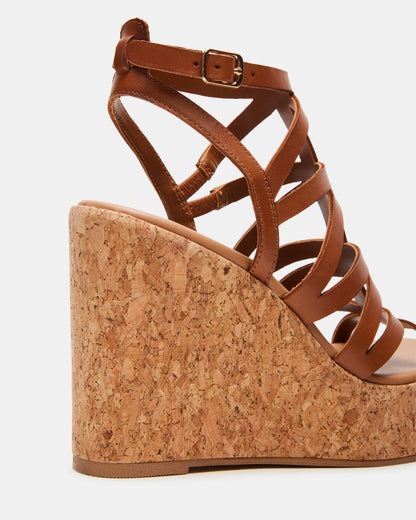 COZETTE Tan Leather Women's Platform Square-Toe Wedge Sandal | Steve Madden Essential
