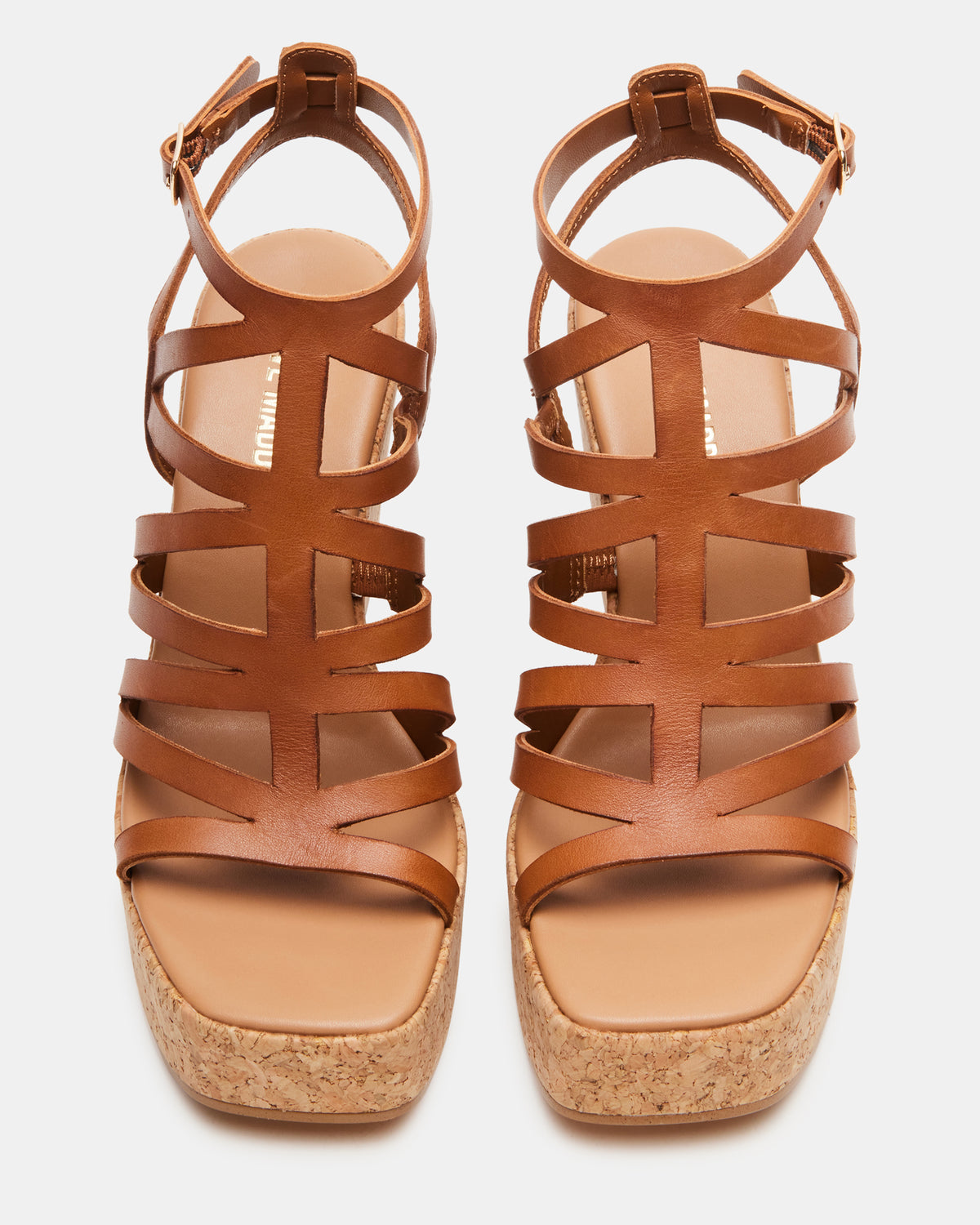 COZETTE Tan Leather Women's Platform Square-Toe Wedge Sandal | Steve Madden Essential