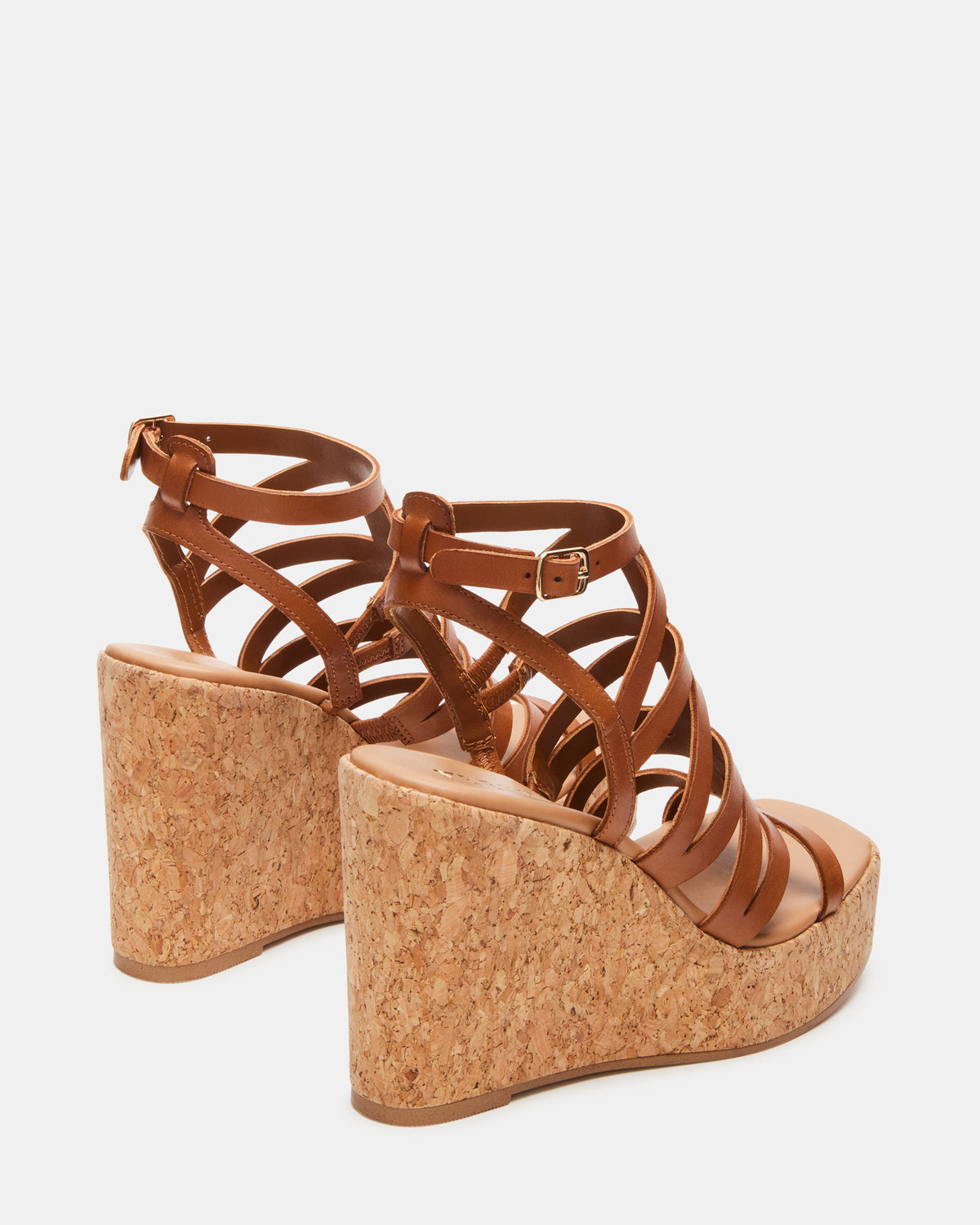 COZETTE Tan Leather Women's Platform Square-Toe Wedge Sandal | Steve Madden Essential
