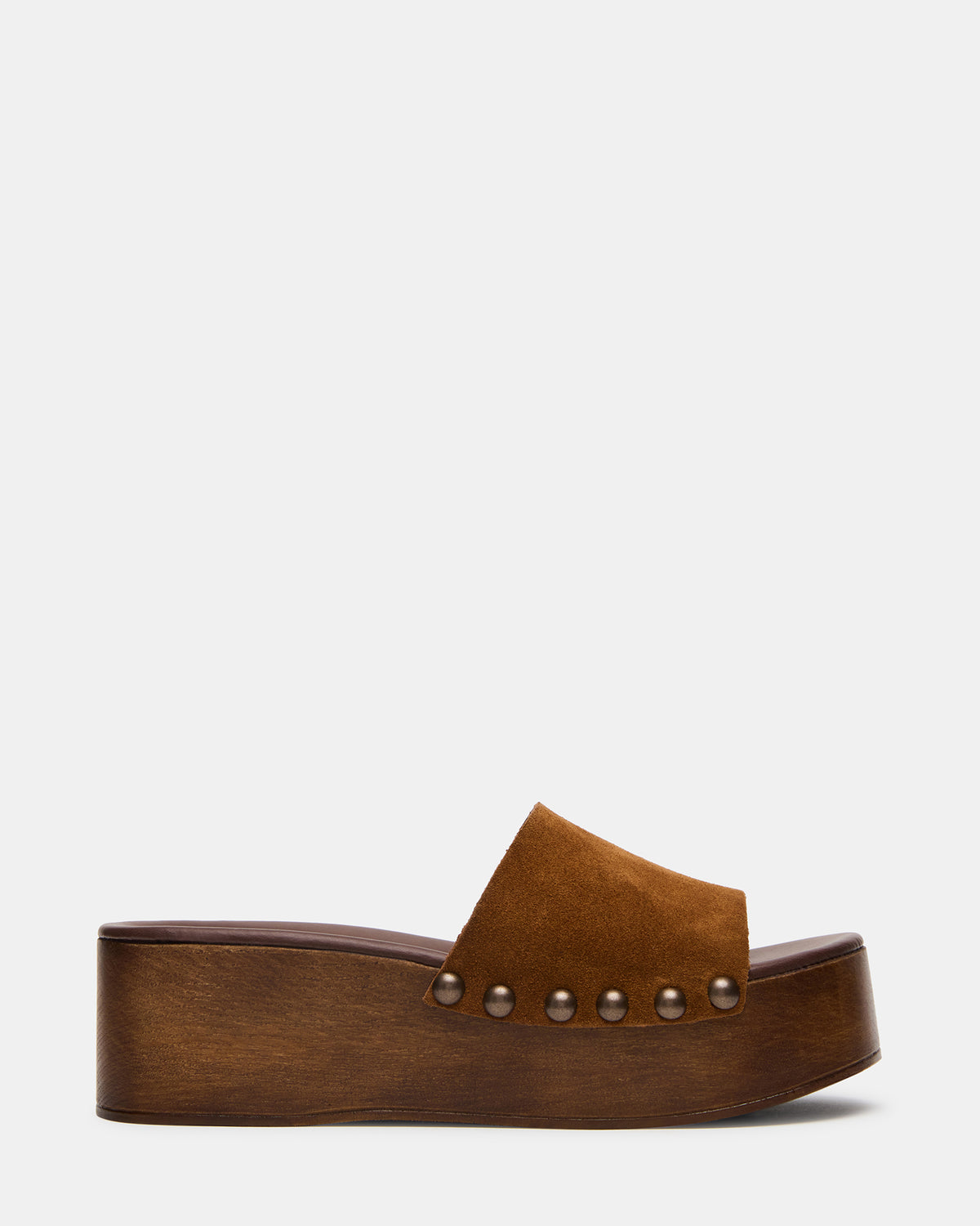 CONGA Tan Suede Platform Wood Bottom Slide Women's Sandal | Steve Madden Deals