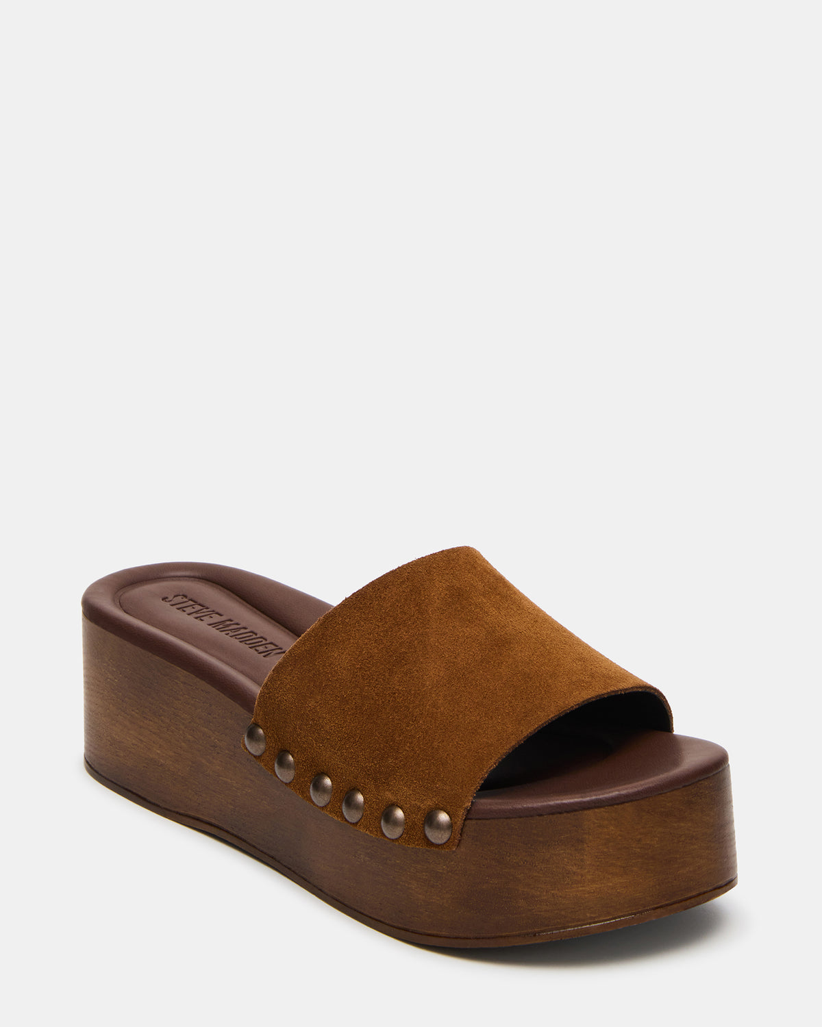 CONGA Tan Suede Platform Wood Bottom Slide Women's Sandal | Steve Madden Deals