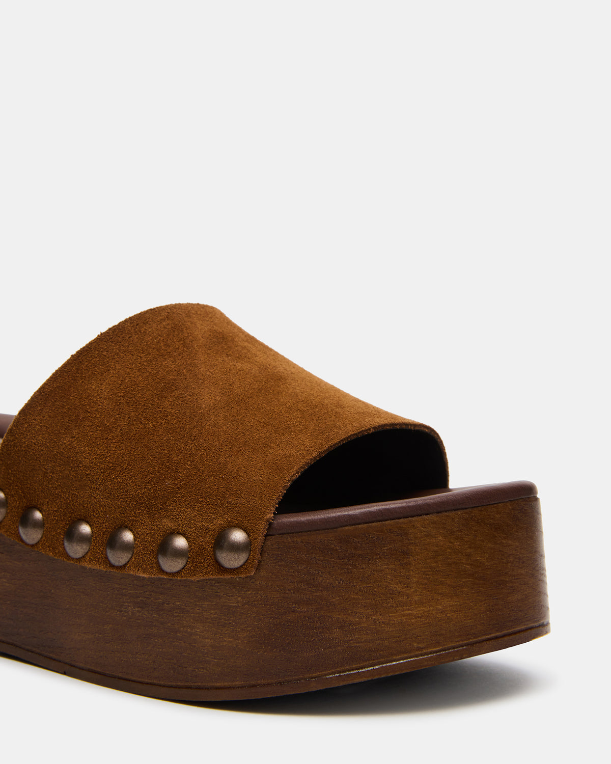 CONGA Tan Suede Platform Wood Bottom Slide Women's Sandal | Steve Madden Deals