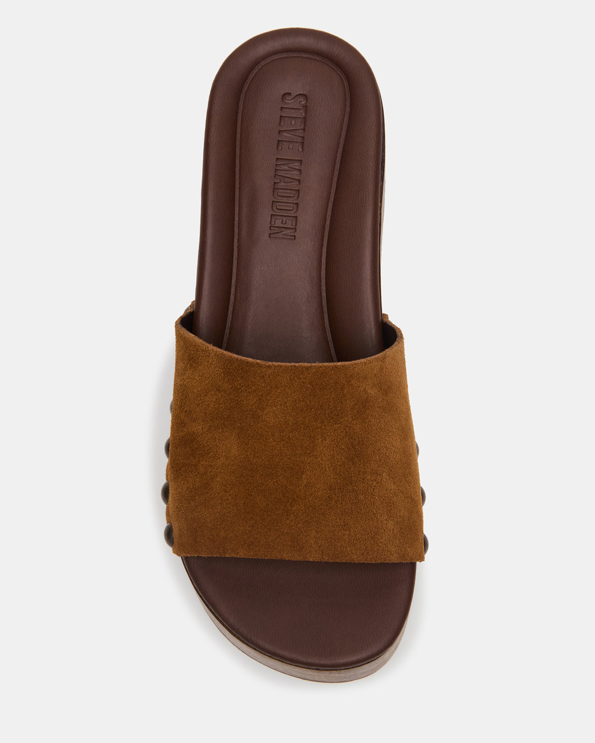 CONGA Tan Suede Platform Wood Bottom Slide Women's Sandal | Steve Madden Deals