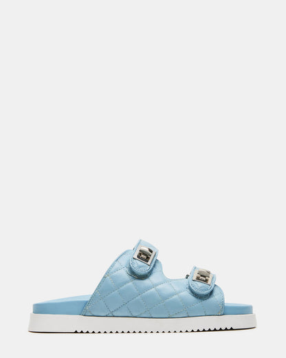 SCHMONA Blue Leather Quilted Slide | Women's Sandals | Steve Madden Special Offer