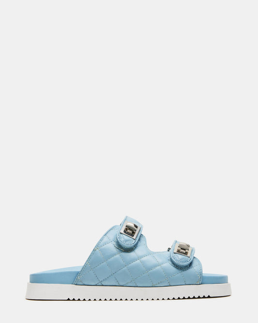 SCHMONA Blue Leather Quilted Slide | Women's Sandals | Steve Madden Special Offer