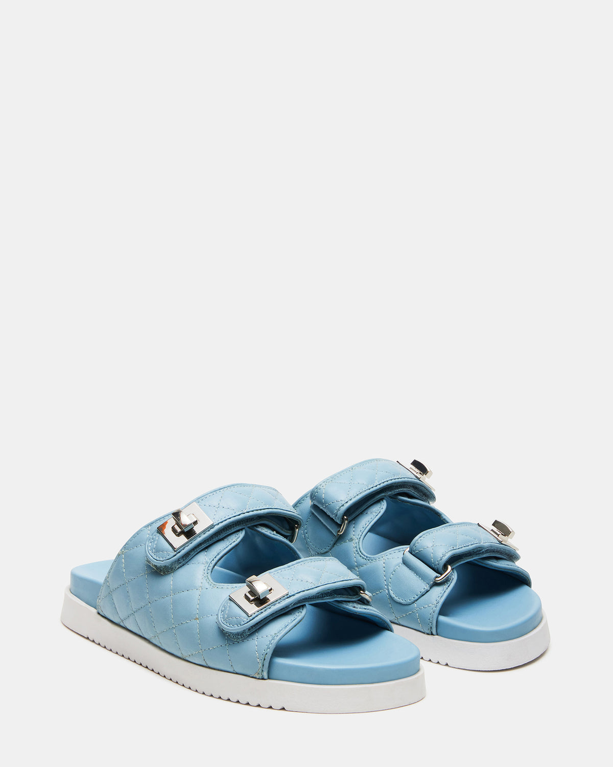 SCHMONA Blue Leather Quilted Slide | Women's Sandals | Steve Madden Special Offer