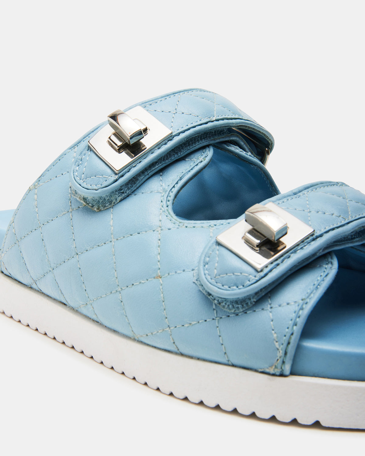 SCHMONA Blue Leather Quilted Slide | Women's Sandals | Steve Madden Special Offer