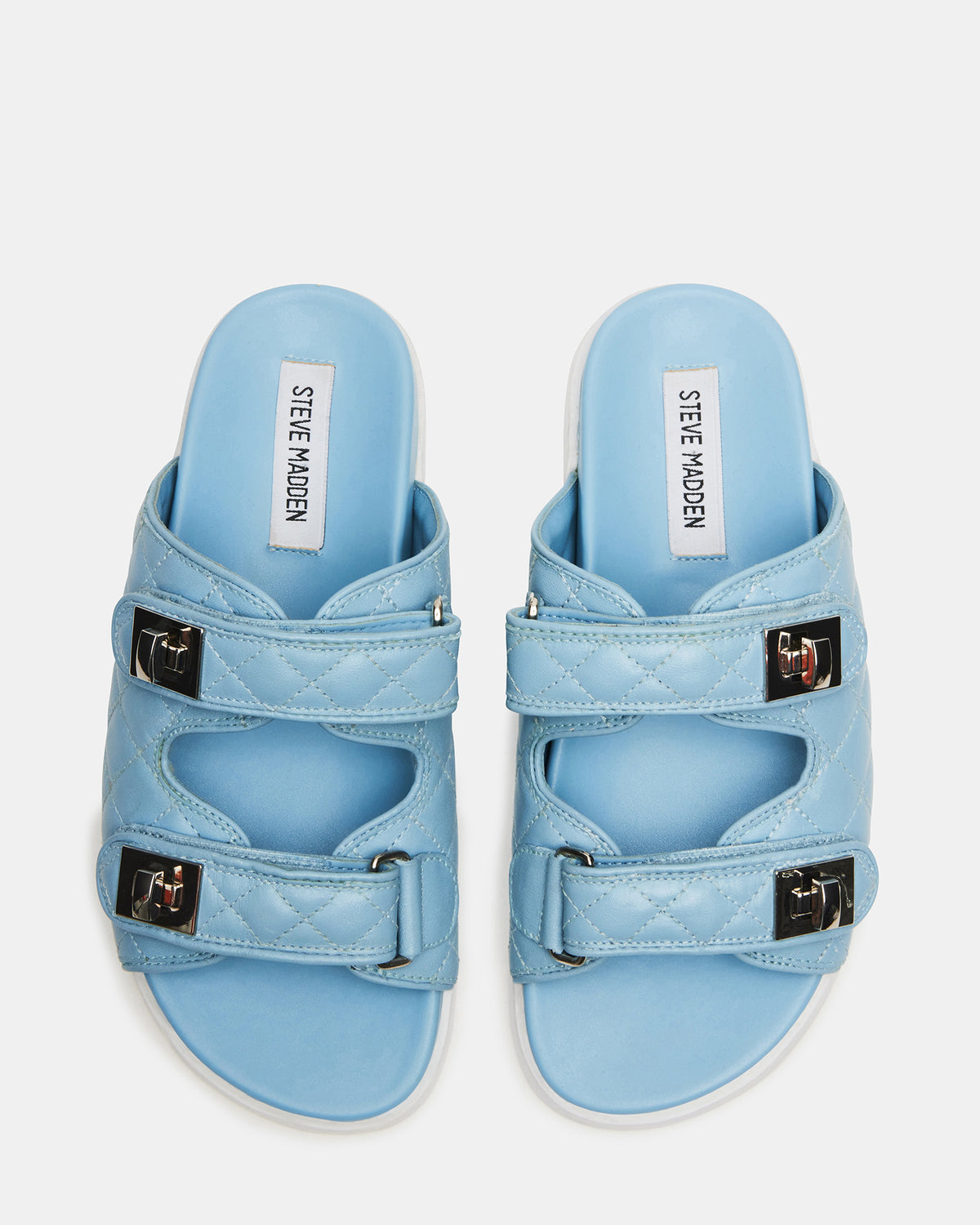 SCHMONA Blue Leather Quilted Slide | Women's Sandals | Steve Madden Special Offer