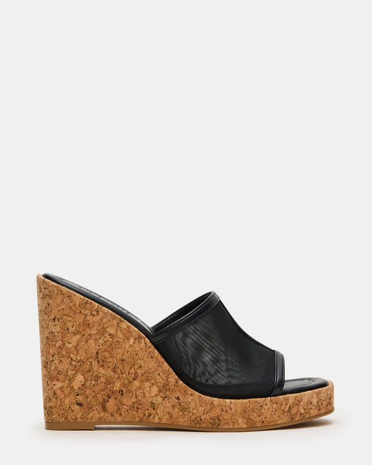 CRUZ Black Square-Toe Platform Mesh Wedge Mule Women's Sandal | Steve Madden Special Offer