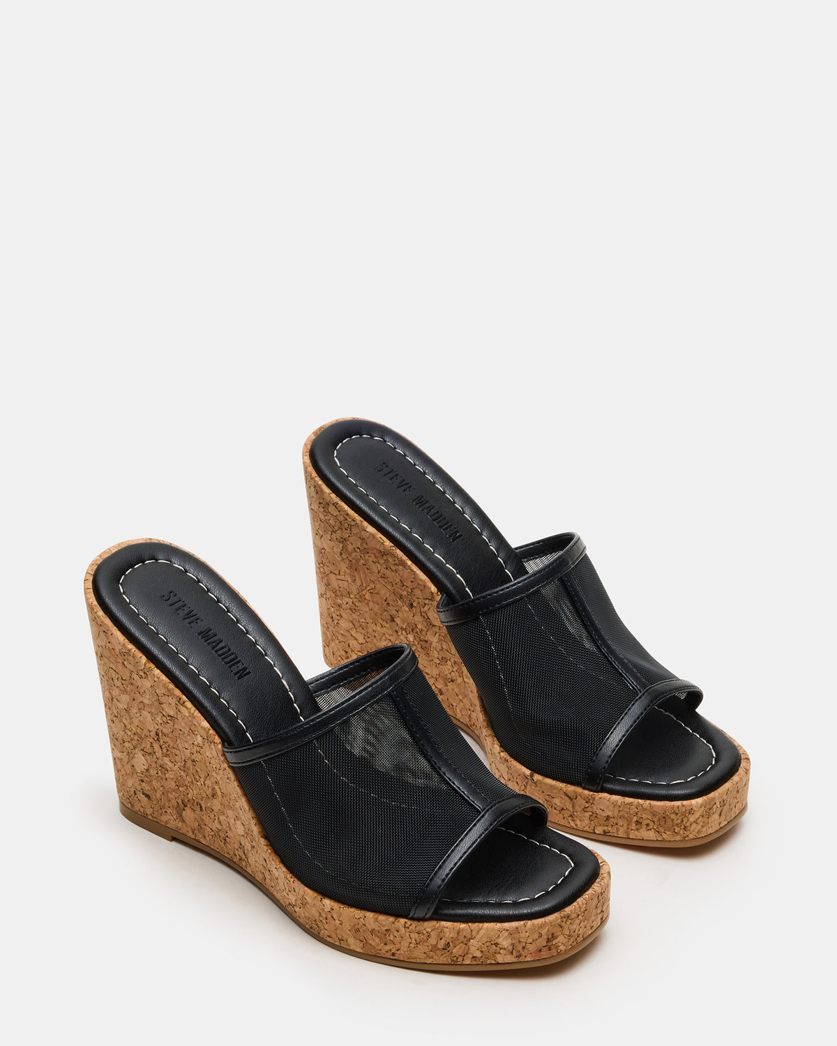 CRUZ Black Square-Toe Platform Mesh Wedge Mule Women's Sandal | Steve Madden Special Offer