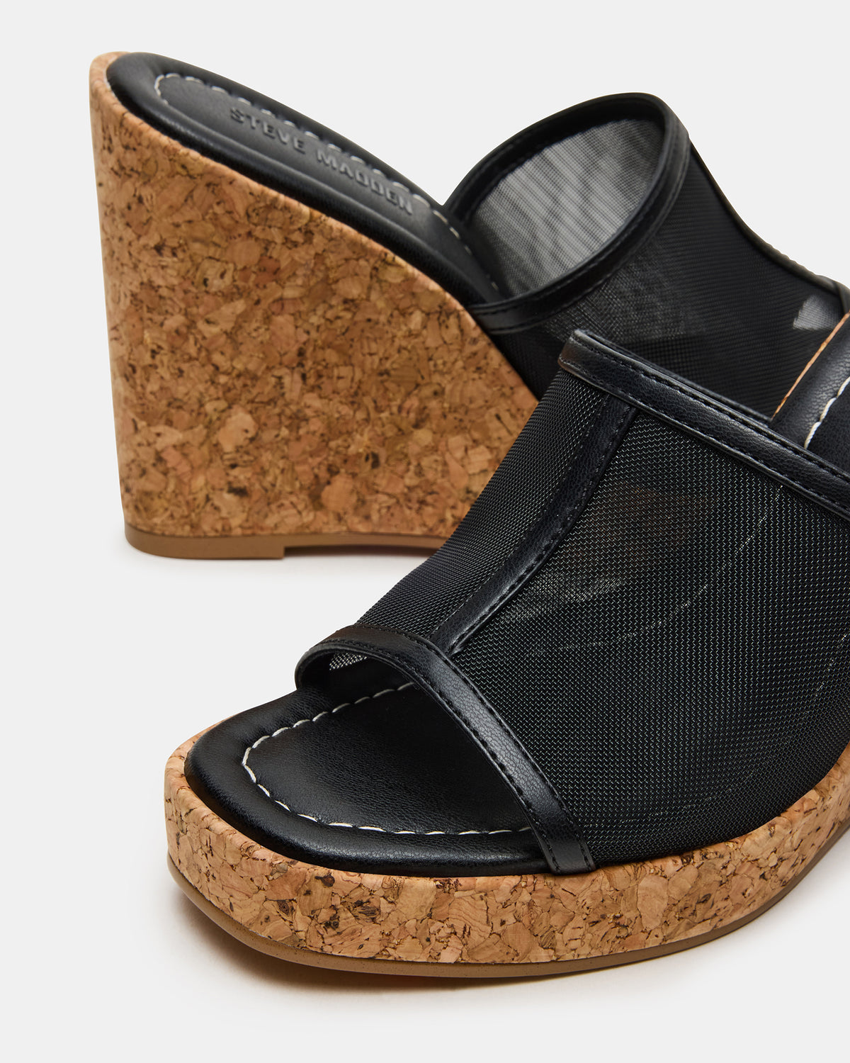 CRUZ Black Square-Toe Platform Mesh Wedge Mule Women's Sandal | Steve Madden Special Offer