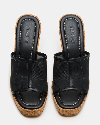 CRUZ Black Square-Toe Platform Mesh Wedge Mule Women's Sandal | Steve Madden Special Offer