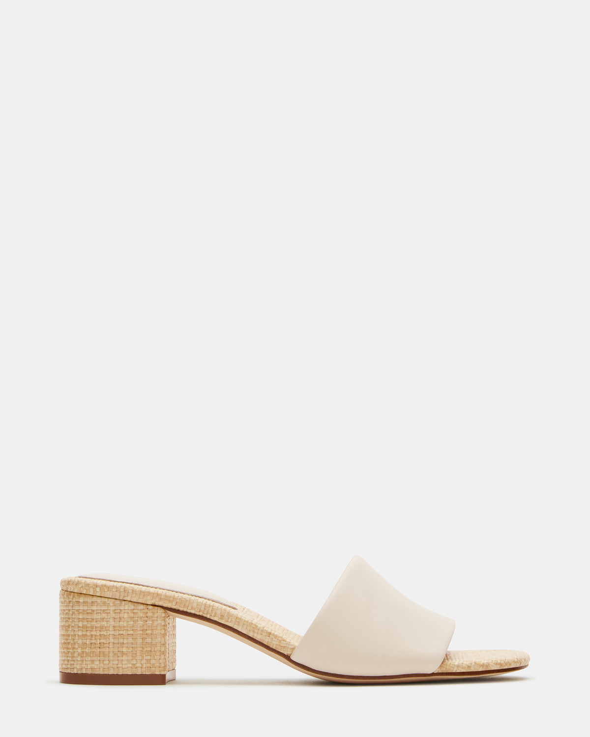 HAILEE Bone Leather Women's Square-Toe Raffia Block Heel Mule Sandal | Steve Madden Essential