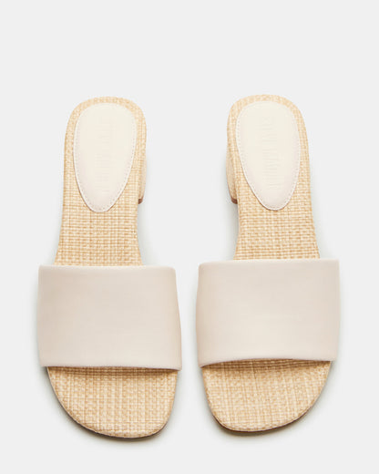 HAILEE Bone Leather Women's Square-Toe Raffia Block Heel Mule Sandal | Steve Madden Essential