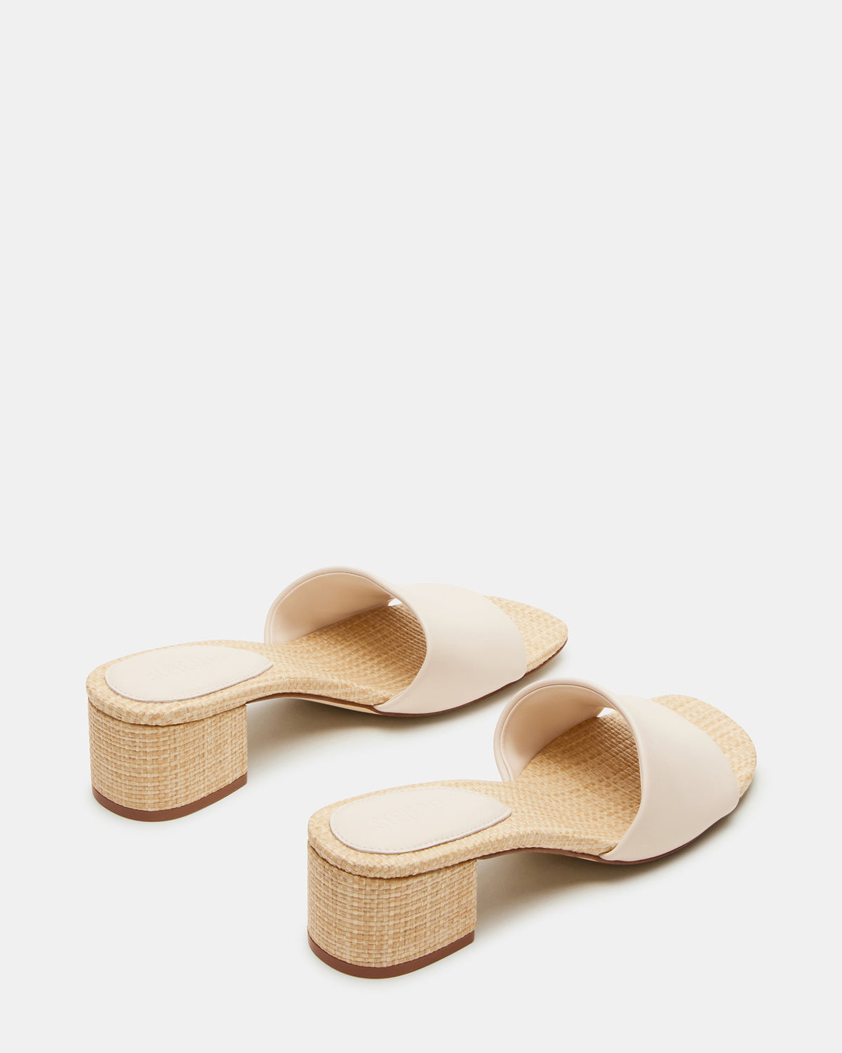 HAILEE Bone Leather Women's Square-Toe Raffia Block Heel Mule Sandal | Steve Madden Essential