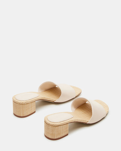 HAILEE Bone Leather Women's Square-Toe Raffia Block Heel Mule Sandal | Steve Madden Essential