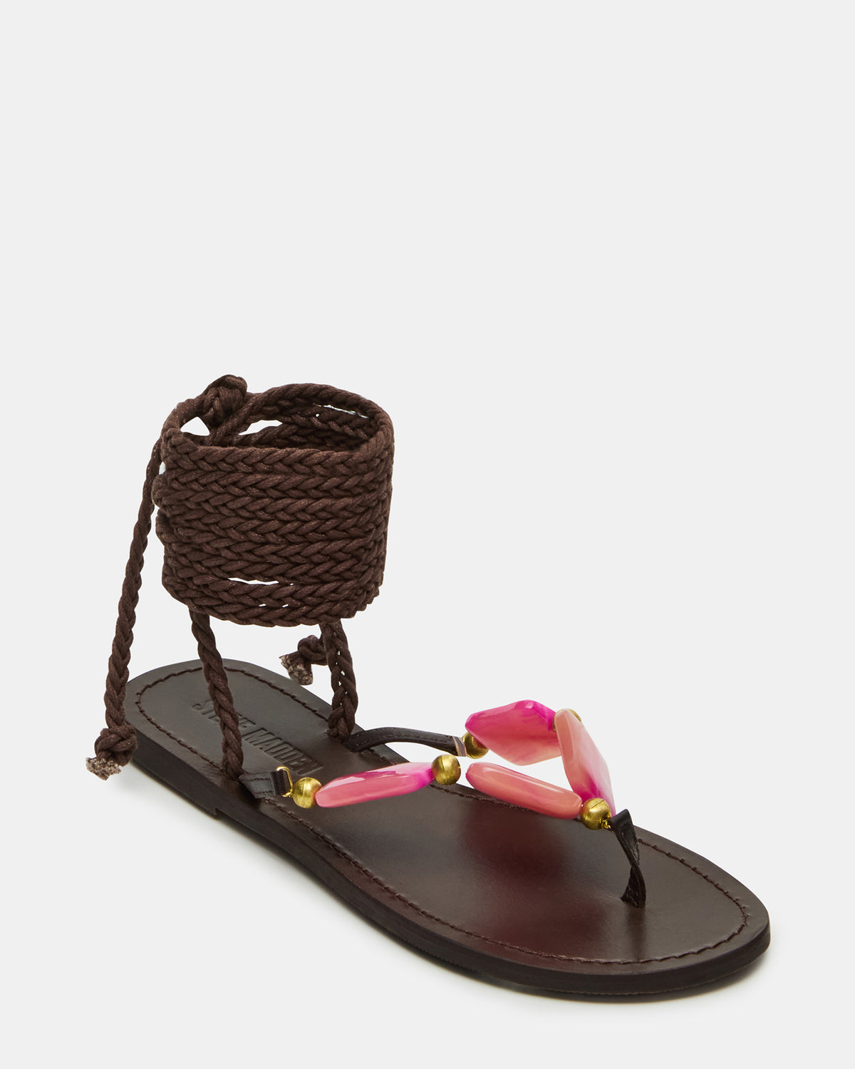 TASHA Pink Multi Strappy Lace-Up Flat Women's Sandal | Steve Madden Everyday