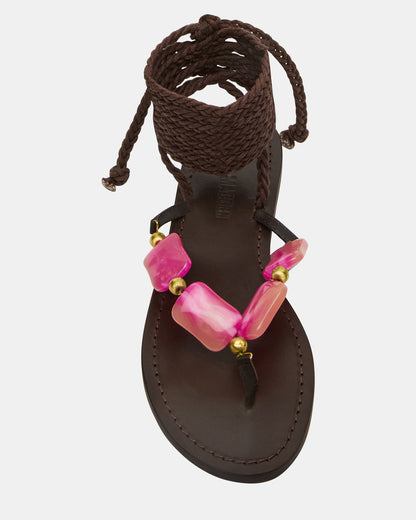 TASHA Pink Multi Strappy Lace-Up Flat Women's Sandal | Steve Madden Everyday