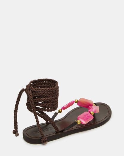 TASHA Pink Multi Strappy Lace-Up Flat Women's Sandal | Steve Madden Everyday