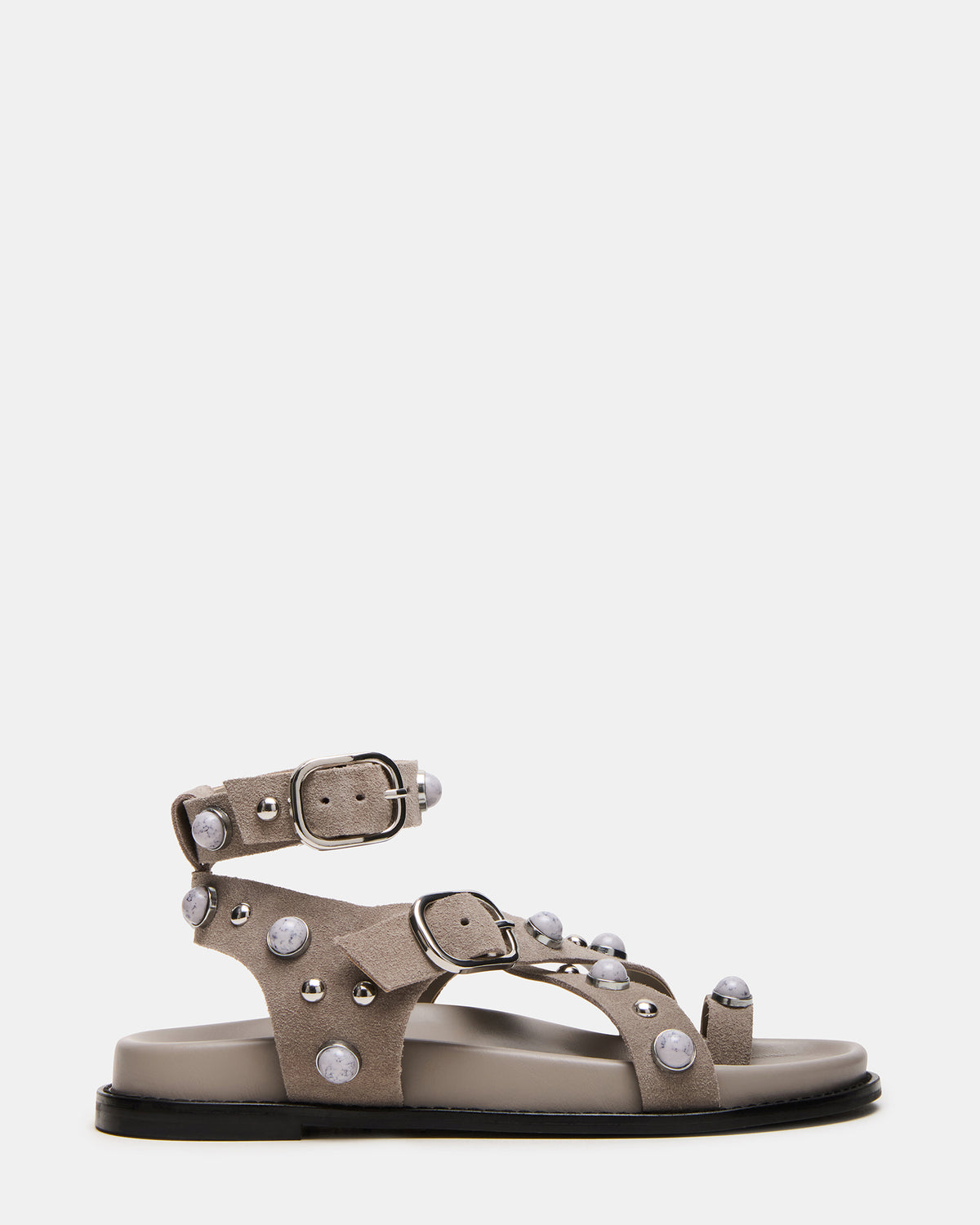 LINEAR Grey Suede Strappy Footbed Studded Women's Sandal | Steve Madden Value