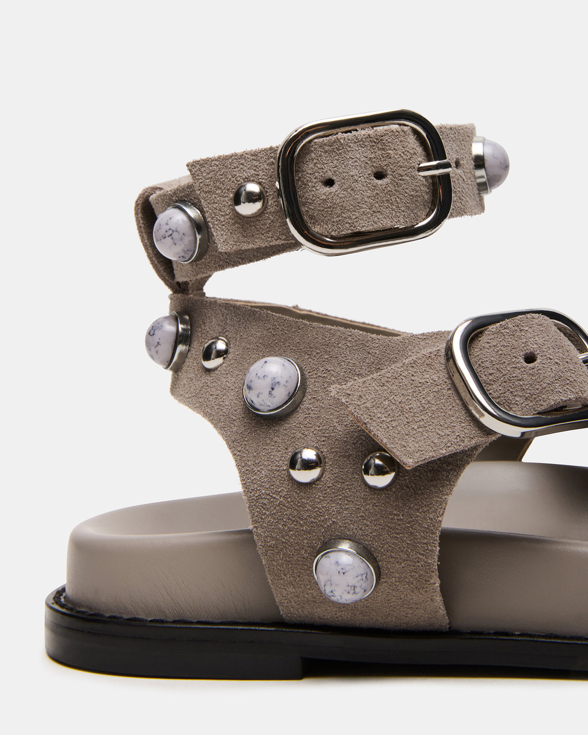 LINEAR Grey Suede Strappy Footbed Studded Women's Sandal | Steve Madden Value