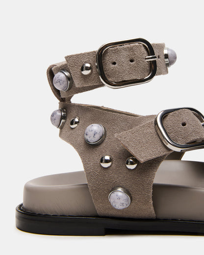 LINEAR Grey Suede Strappy Footbed Studded Women's Sandal | Steve Madden Value