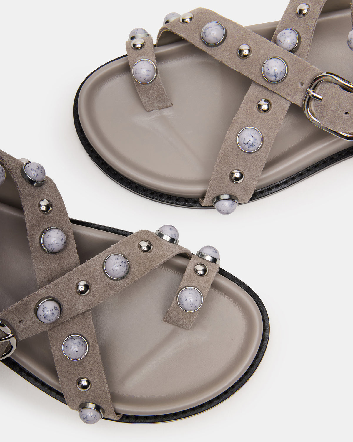 LINEAR Grey Suede Strappy Footbed Studded Women's Sandal | Steve Madden Value