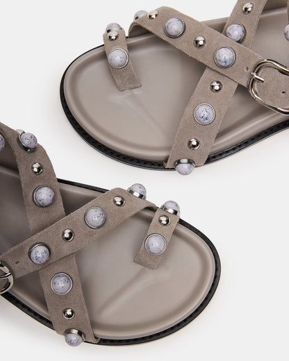 LINEAR Grey Suede Strappy Footbed Studded Women's Sandal | Steve Madden Value