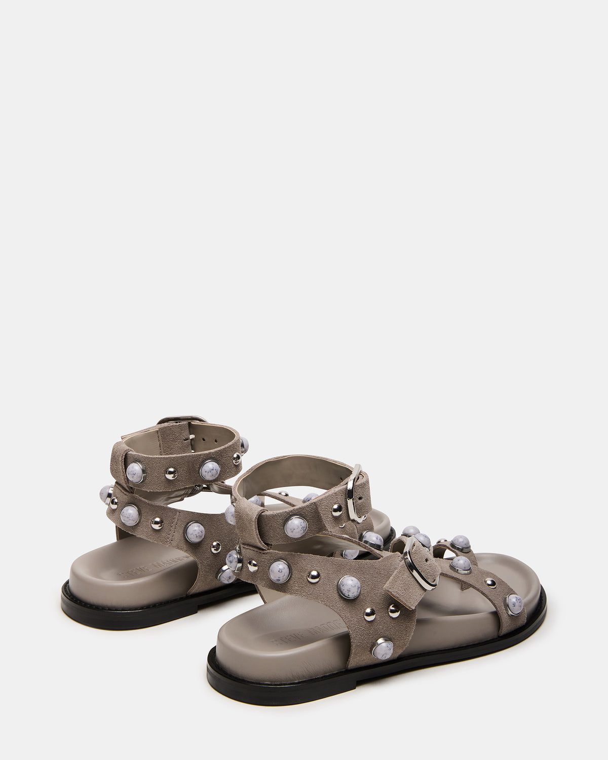 LINEAR Grey Suede Strappy Footbed Studded Women's Sandal | Steve Madden Value